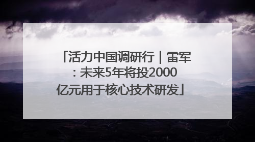 活力中国调研行｜雷军：未来5年将投2000亿元用于核心技术研发